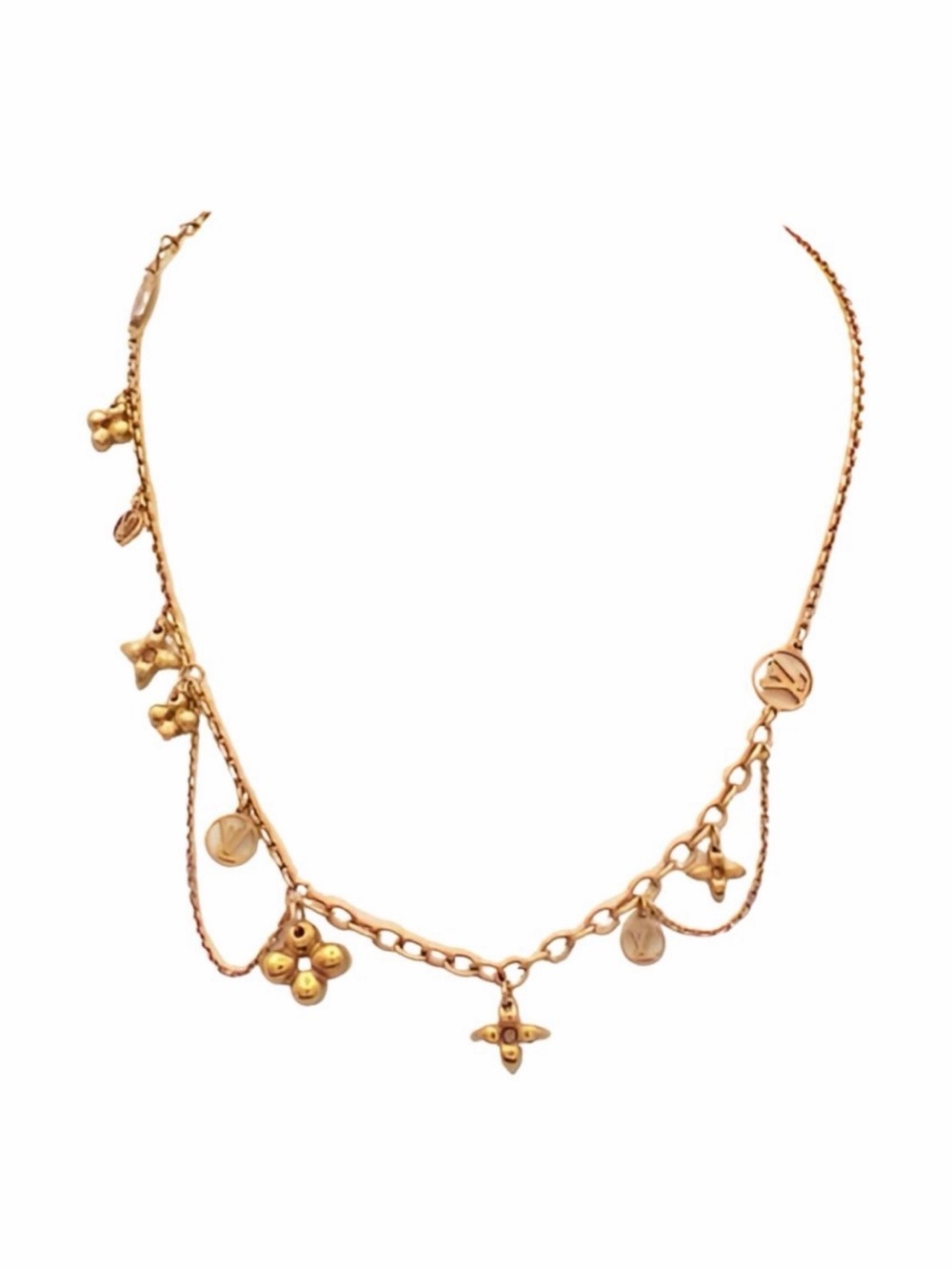 💖 Louis Vuitton Blooming Supple Gold Signature Monogram Necklace with Charm